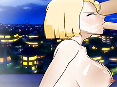 android 18 gardło fucked jaja głęboko przez dużego grubego kutasa z twarzą nasączoną spermą tuż przed mężem