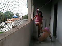 My japanese wife in baths teasing me on balcony