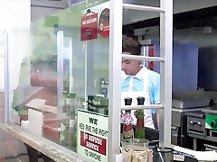 Beautiful Nina Elle visits a burger shop