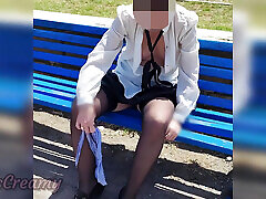 Pussy Flash - My Slutty Teacher Fingers Her Pussy in the Park with People Watching