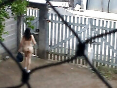 My wife working naked outside
