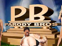 Brunette teen masturbates after sucking dick in parody video