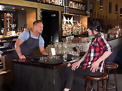 Dark Haired Slut Jerking off Her Favorite Waiter