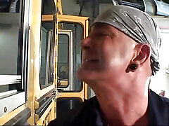 Blonde teen banged by bus driver in vintage video