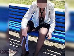 Pussy Flash - My Slutty Teacher Fingers Her Pussy in the Park with People Watching