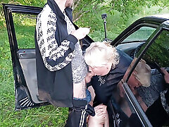 We Drove to the Park with My Mother-in-law, Where She Sucks My big naked cuties and Swallows Thick Cum