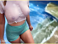 Wifey wet shirt in the abbiba casting with perfect braless tits