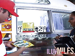 Teen with small tits getting seduced then fucked in the van