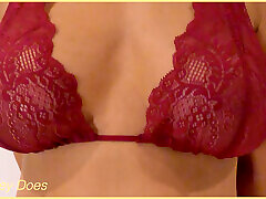Wifey wears foam house red lingerie with her perfect tits.