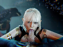 A Slutty White Haired Elf giving a hot sex dfwknight Blow Job