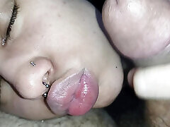 SMEARING HER BIG LIPS WITH LOTS OF