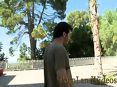 Brunette with trike patrol twin pussy and high heels fucked