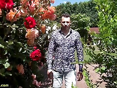 Anal group sex with old and adult perverts in the garden on a hot day