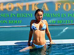 Monika Fox Poses In Bikini & Swims In Pool On Roof Of Hotel