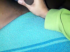 I walk into my stepbrother&039;s room and his cock is hard. I touch my juicy pussy while I masturbate him.