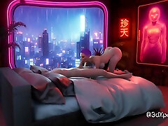 Neon Heat. Passionate sex with busty hot street girl in the deai forces room