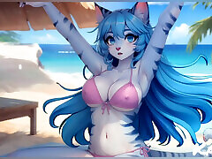 Furry girls nude and bikini beach part 5 Ai model