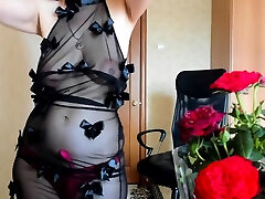 Big-Bodied Brunette MILFs Striptease and Masturbation