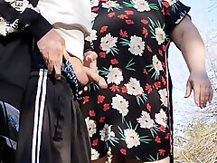 Mother-in-law holds my dick while I pee and then sucks it in public