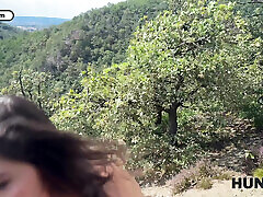 HUNT4K. Humiliating her boyfriend while sucking a huge biker&039;s cock in the forest