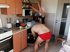 Couple Having wwwdih xxx in the Kitchen. Sexy Wife Doing Chores in the House Naked