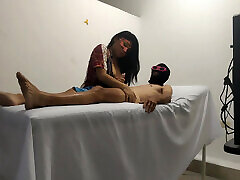 crossdresser retro service with blowjob included! The Colombian decides to give a blowjob with lots of saliva to her special client.