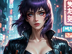 Cyberpunk cyborg girl having fun