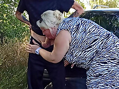 Pissing in nature fucked stepmom in mouth and filled it with cum