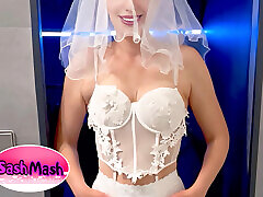 Hotwife Poses in a Bride Costume