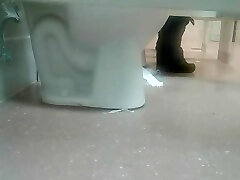 Woman has lap dance girls in public restroom