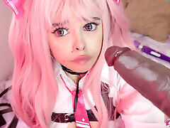 Hot pink-haired babe Cute Jennie plays passionately with a sex toy.