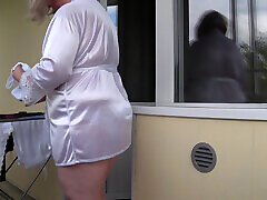 I Am Watching a Plump show all hairy on the Balcony. Big Ass in White Panties. PAWG.