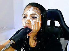 Hungry Ana Explodes Semen on Her Pretty Face While Fucking Herself with Her Sex Machine