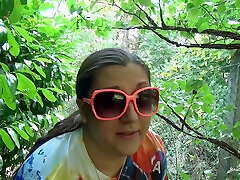 Short and thick brunette outdoor pising and public flashing