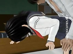 Anime schoolgirl gets hairy twat fucked