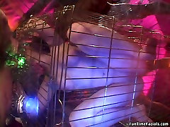 Several dudes fuck one professional whore Mandy Taylor in the cage