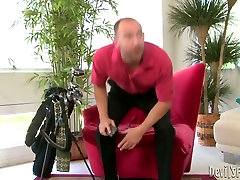 Straight haired brunette kneels down for giving a stout blowjob for cum