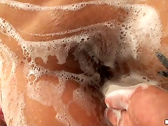 Astonishing blonde babe cutie on tears Sweet washe her body and blows cock