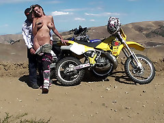 Biker girl blows and fucks her candy manson and mrpete in the desert
