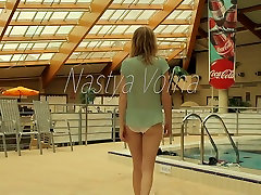 Slim girl org sex babe Nastya swimming in the pool all naked