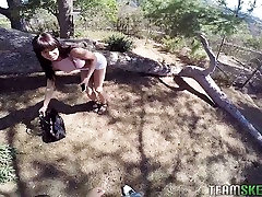Sassy brunette bitch Rahyndee gets banged well outdoors