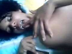 Ebony san chhay teases her bf, masturbates her shaved pussy and gets pov doggystyle fucked with ass cumshot in th
