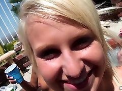 Poolside fun with two blondes casting Destiny James and London Gianna