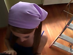 Lovely Lindsey Olsen doing good blowjob while working at the house