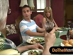 Teen and stepmom ate the yummy desert after dinner