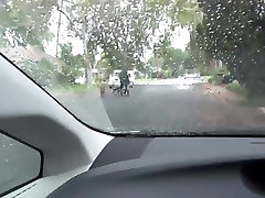 Sexy busty black has fun on a elbise souy rinding japan car