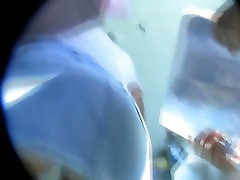 Chubby ass women buying clothes while a voyeur films them from down below