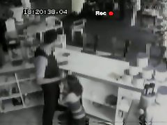Security cam footage of a sexy cop force wife giving head in a store
