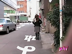 Street sharking exposes sexy black panties on a Japanese gal
