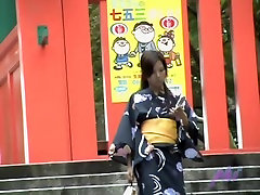Japanese boob sharking action with a cute chick in a kimono